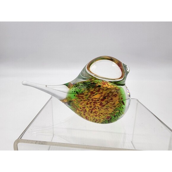 Svoboda Studio Art Glass Bird Paperweight Figurine Czech Republic  Green Yellow - Picture 3 of 10